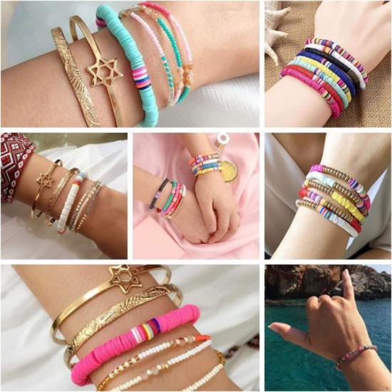 12Pcs Heishi Surfer Bracelets For Women Colorful Friendship Vsco Boho Bead Bracelet Stackable Rainbow Bracelet Polymer Clay Elastic Rope Bracelet Summer Beach Jewelry 12Pcs Heishi Surfer Bracelets For Women Colorful Friendship Vsco Boho Bead Bracelet Stackable Rainbow Bracelet Polymer Clay Elastic Rope Bracelet Summer Beach Jewelry